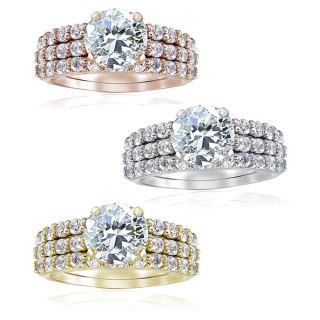Icz Stonez Sterling Silver Round CZ Bridal inspired Ring Set