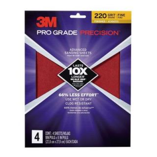 3M Pro Grade Precision 9 in. x 11 in. 220 Grit Fine Advanced Sanding Sheets (4 Pack) 26220PGP 4