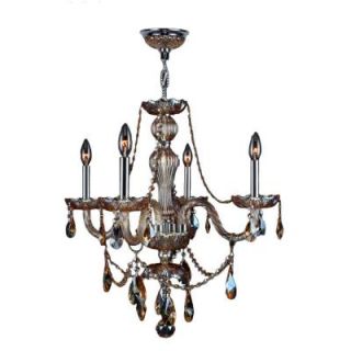 Worldwide Lighting Provence Collection 4 Light Chrome and Amber Crystal Chandelier W83095C23 AM