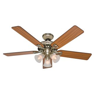 Hunter The Sontera 52 in Hunter Bright Brass Downrod or Close Mount Indoor Ceiling Fan with Light Kit and Remote