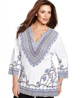 JM Collection Plus Size Three Quarter Sleeve Printed Tunic Top