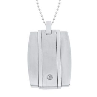 Stainless Steel Dog Tag Pendant with Light Satin Finish and CZ