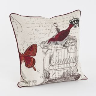 Red Bird and Butterfly Printed and Embroidered 18 inch Throw Pillow