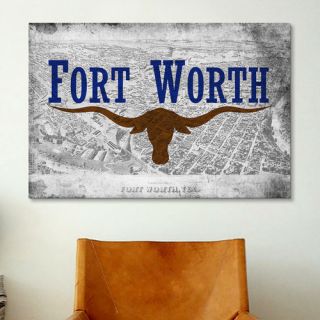 Flags Fort Worth, Texas   Grunge Vintage Map Graphic Art on Canvas by