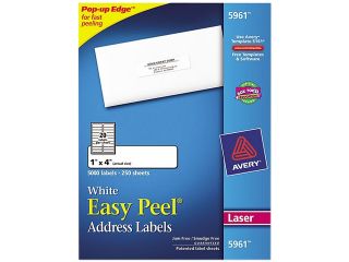 Avery 5961 Easy Peel Laser Address Labels, 1 x 4, White, 5000/Box