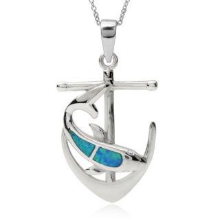 Journee Collection Sterling Silver Opal Dolphin Anchor Pendant