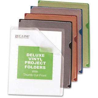 C Line Deluxe Project Jacket Folders, Letter, Vinyl, Black/Blue/Clear/Green/Red, 35/Box