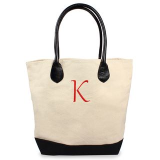 Monogrammed Canvas Tote Bag with Leather Straps