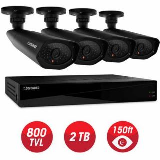 DEFENDER Sentinel Pro Widescreen 4CH Security DVR with 2TB Storage and 4 Surveillance 800TVL Cameras with 150ft Night Vision