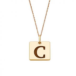 10K Gold Engraved Single Initial Square Pendant with 18" Rope Chain   7659404