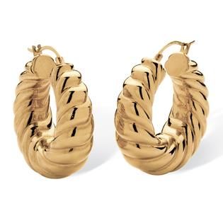 PalmBeach Jewelry 14k Gold Shrimp Style Hoop Earrings Nano Diamond