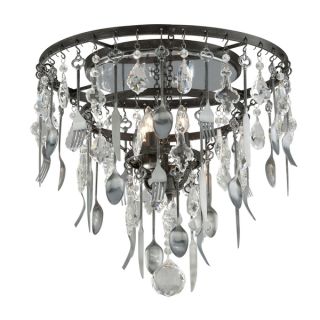 Crystal Decorated Off White Shade Flushmount Ceiling Chandelier