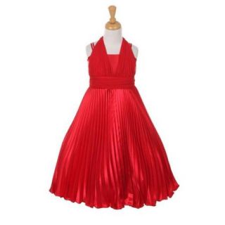 Girls Red Chiffon Satin Pleated Special Occasion Dress 8