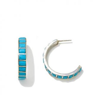 Chaco Canyon Southwest Zuni Sleeping Beauty Turquoise Inlay Sterling Silver Hoo   7962539
