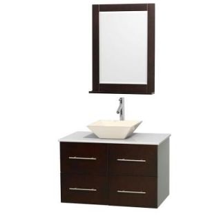 Wyndham Collection Centra 36 in. Vanity in Espresso with Solid Surface Vanity Top in White, Bone Porcelain Sink and 24 in. Mirror WCVW00936SESWSD2BM24