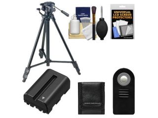 Sony VCT R640 61" Photo/Video Tripod with 2 Way Pan & Tilt Head (Black) with NP FM500H Battery + Remote + Accessory Kit for A57, A65, & A77