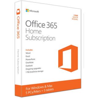 Microsoft Office 365 Home  5 PCs or Macs + 5 Tablets/iPads, 1 Year Subscription