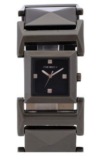 Steve Madden Pyramid Link & Faux Leather Strap Watch, 24mm