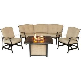 Hanover Traditions 4 Piece Patio Fire Pit Lounge Set with Cast Top Fire Pit and Natural Oat Cushions TRADITIONS4PCFP