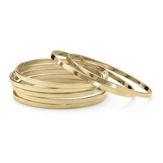 PalmBeach 3 Piece Hammered Style Bangle Bracelets Set in Yellow Gold