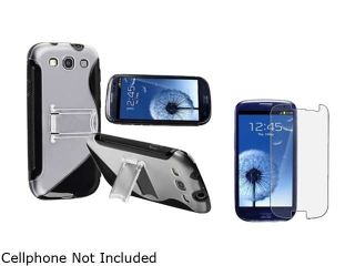 Insten Black TPU Rubber Skin Case w/ Stand & Anti Glare Screen Protector For Samsung Galaxy S3 674948