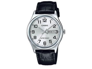 Casio MTP V003L 7B Men's Standard Analog Leather Band Easy Reader Day Date Watch
