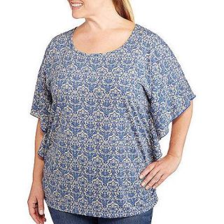 Faded Glory Women's Plus Size Printed Casual Top with Flattering Side Ruching