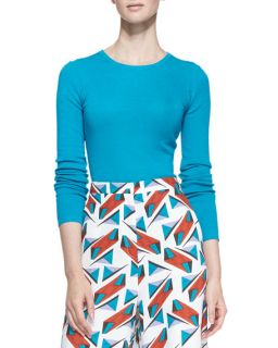 Carolina Herrera Long Sleeve Crewneck Sweater, Turquoise