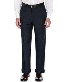 Brioni Tic Flat Front Trousers, Navy