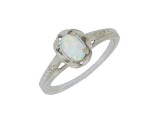 6x4mm Opal & Diamond Oval Ring .925 Sterling Silver Rhodium Finish [Jewelry]