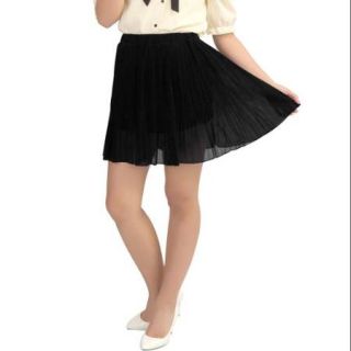 Allegra K Women's Cinched Waist Chiffon Pleated Skirt Black (Size L / 12)