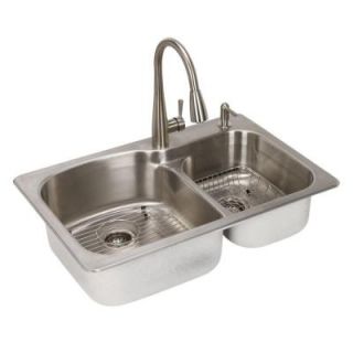 Glacier Bay All in One Dual Mount Stainless Steel 33 in. 2 Hole Double Bowl Kitchen Sink SM2034