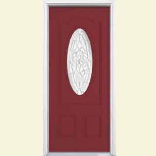 Masonite 36 in. x 80 in. Oakville Three Quarter Oval Lite Painted Smooth Fiberglass Prehung Front Door with Brickmold 25175