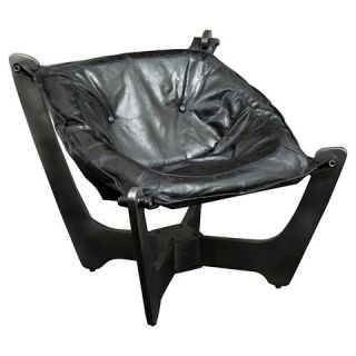 Smithson Top Grain Leather Sling Chair   Black Leather and Iron