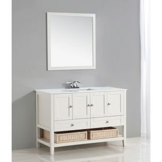 WYNDENHALL Belmont 48 inch White Bath Vanity with White Quartz Marble