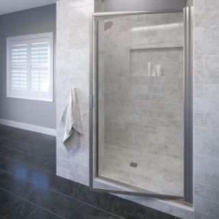 Basco Deluxe 29 in. x 63 1/2 in. Framed Pivot Shower Door in Brushed Nickel 100 5CLBN