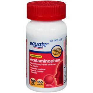 Equate Acetaminophen Extra Strength 500Mg/Non Aspirin/Easy Tabs Pain Reliever 100 Ea