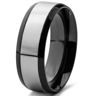 Mens Stainless Steel Blackplated Brushed Center Wedding Band Ring (8
