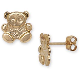 14k Yellow Gold Childrens Teddy Bear Stamped Earrings