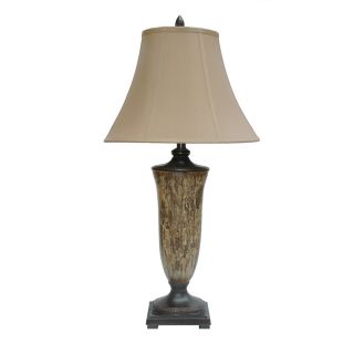 Absolute Decor 33 1/2 in 3 Way Worn Banana Leaf and Bronze Patina Indoor Table Lamp with Fabric Shade