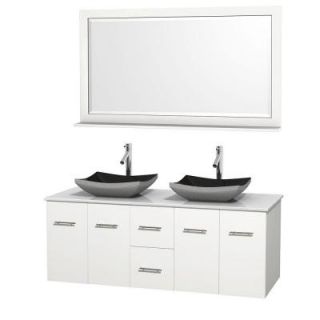 Wyndham Collection Centra 60 in. Double Vanity in White with Solid Surface Vanity Top in White, Black Granite Sinks and 58 in. Mirror WCVW00960DWHWSGS1M58
