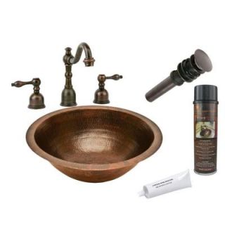 Premier Copper Products All in One Round Under Counter Hammered Copper Bathroom Sink in Oil Rubbed Bronze BSP2_LR17FDB