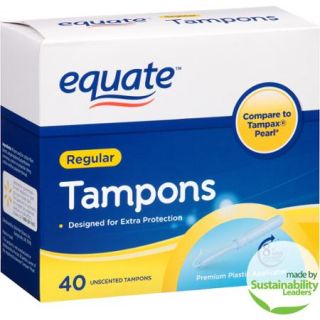 Equate Regular Absorbency Unscented Premium Plastic Tampons, 40 count
