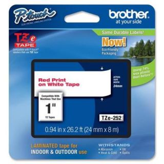 Brother TZ Lettering Label Tape   0.94" Width x 26.25 ft Length   Rectangle   Thermal Transfer   Red, White   1 Roll