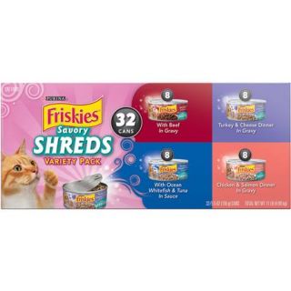Purina Friskies Savory Shreds Cat Food Variety Pack 32 5.5 oz. Cans