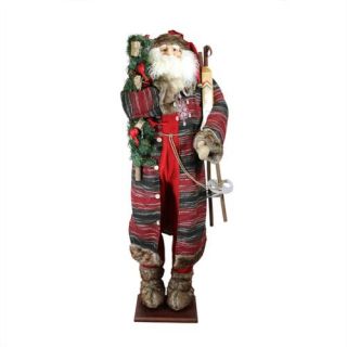 5' Woodland Old World Style Father Christmas Standing Santa Claus Figure with Tree and Ski's