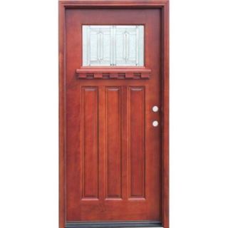 Pacific Entries 36 in. x 80 in. Craftsman 1 Lite Stained Mahogany Wood Prehung Front Door with Dentil Shelf 6 in. Wall Series M31DBML6D
