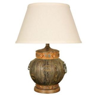 22.75 in. Aged Bronze Southwest Look Table Lamp with Brussels Linen Shade 12T920LN