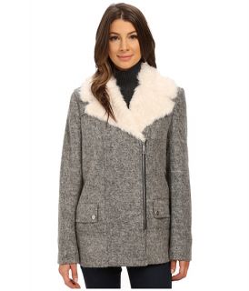 Kenneth Cole New York Novelty Wool Coat with Faux Fur Grey