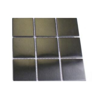 Splashback Tile Silver Stainless Steel Square Metal Mosaic Floor and Wall Tile   3 in. x 6 in. x 8 mm Tile Sample R1A4